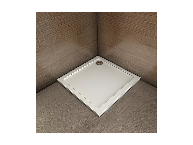 Witte douchebak 70x70x3cm vierkant, extra vlak, gelcoat, antislip douchebak Classic Model