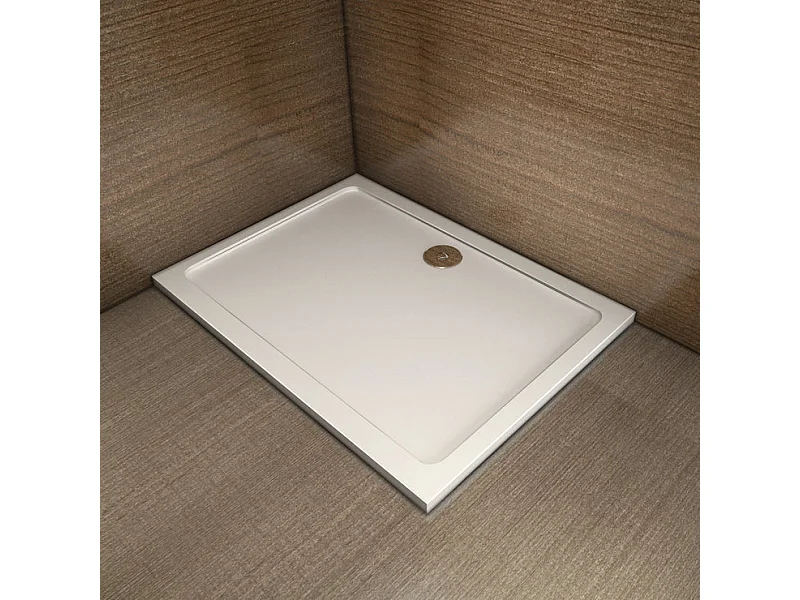 Witte douchebak 80x70x3cm rechthoekig, extra vlak, gelcoat, antislip douchebak Classic Model