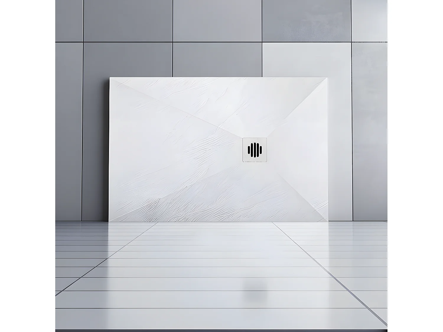 Receveur de douche 100x90cm avec une grille en ABS, bac à douche rectangulaire, Extra-plat, blanc, anti-dérapant