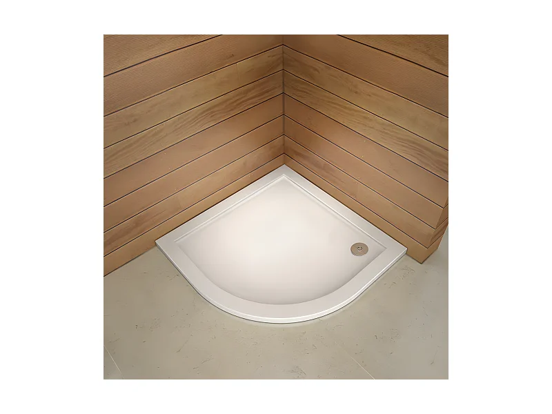 Receveur de douche blanc 80x80x3cm 1/4 de cercle, extra-plat, gel coat, bac à douche anti-dérapant avec bonde de receveur et siphon 90cm