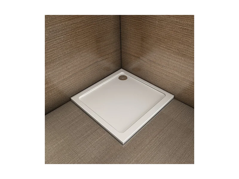 Witte douchebak 70x70x3cm vierkant, extra vlak, gelcoat, antislip douchebak met douchebakafvoer en sifon 90cm