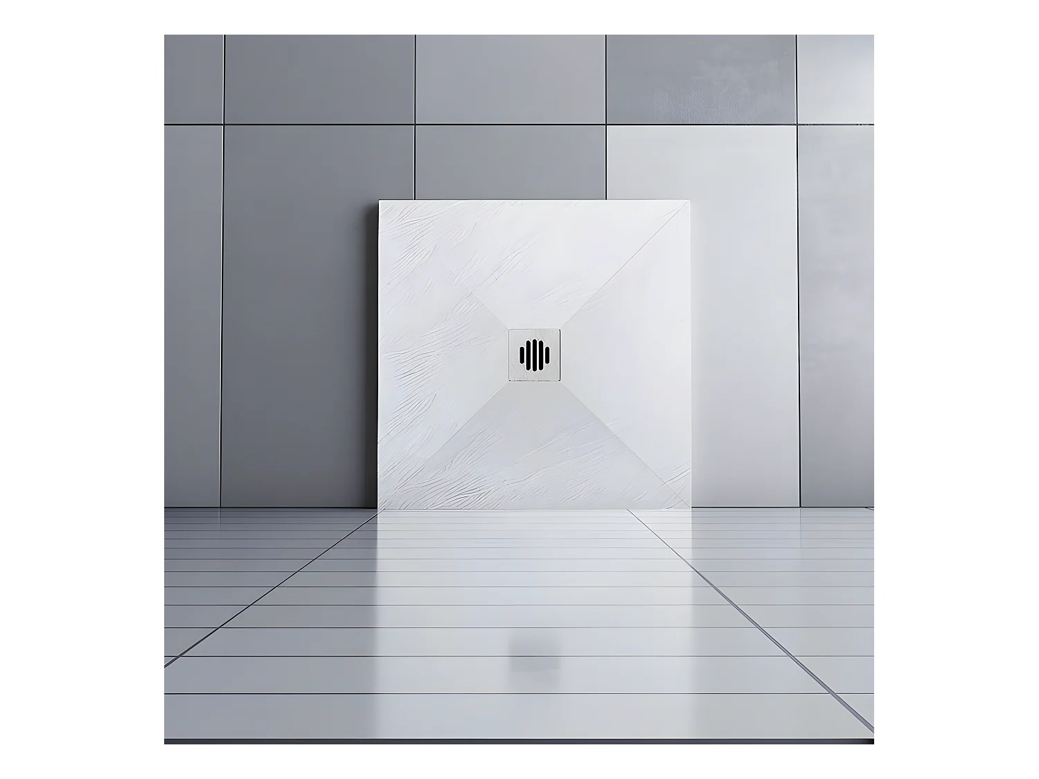 Receveur de douche 90x90cm avec une grille en ABS, bac à douche carré, Extra-plat, blanc, anti-dérapant