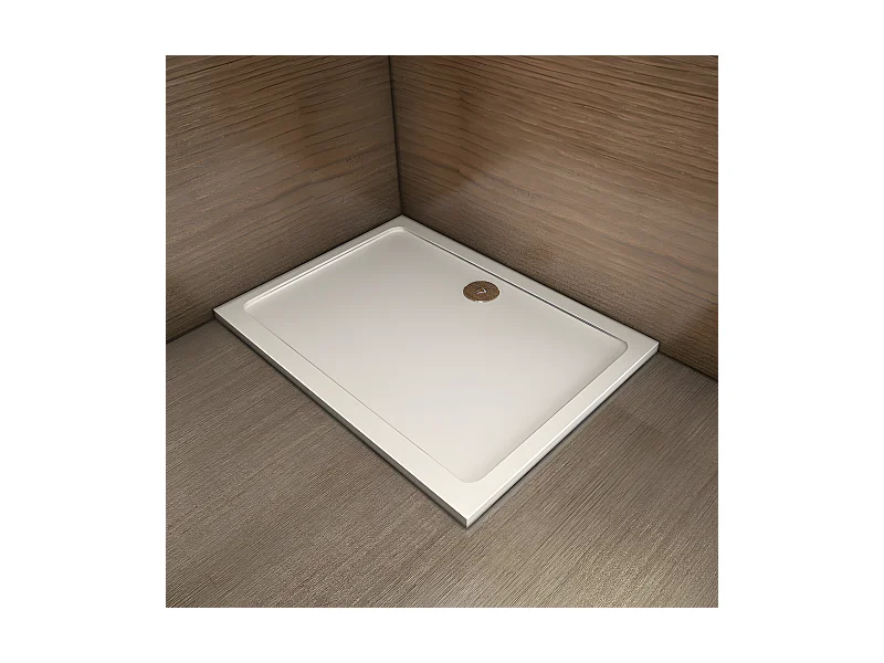 Witte douchebak 100x70x3cm rechthoekig, extra vlak, gelcoat, antislip douchebak Classic Model