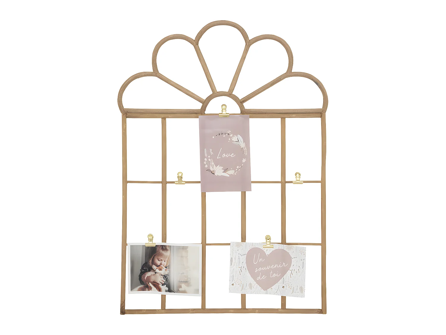 Porte-photos enfant en Rotin avec clips en acier doré 40 x 57 cm