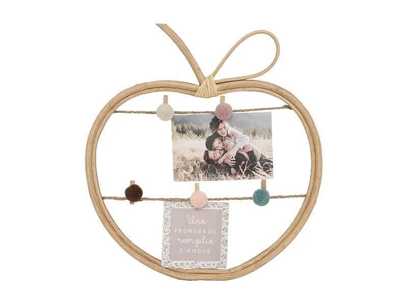 Porte-photos enfant en Rotin avec clips Bambou & Pompons 35 x 30 cm