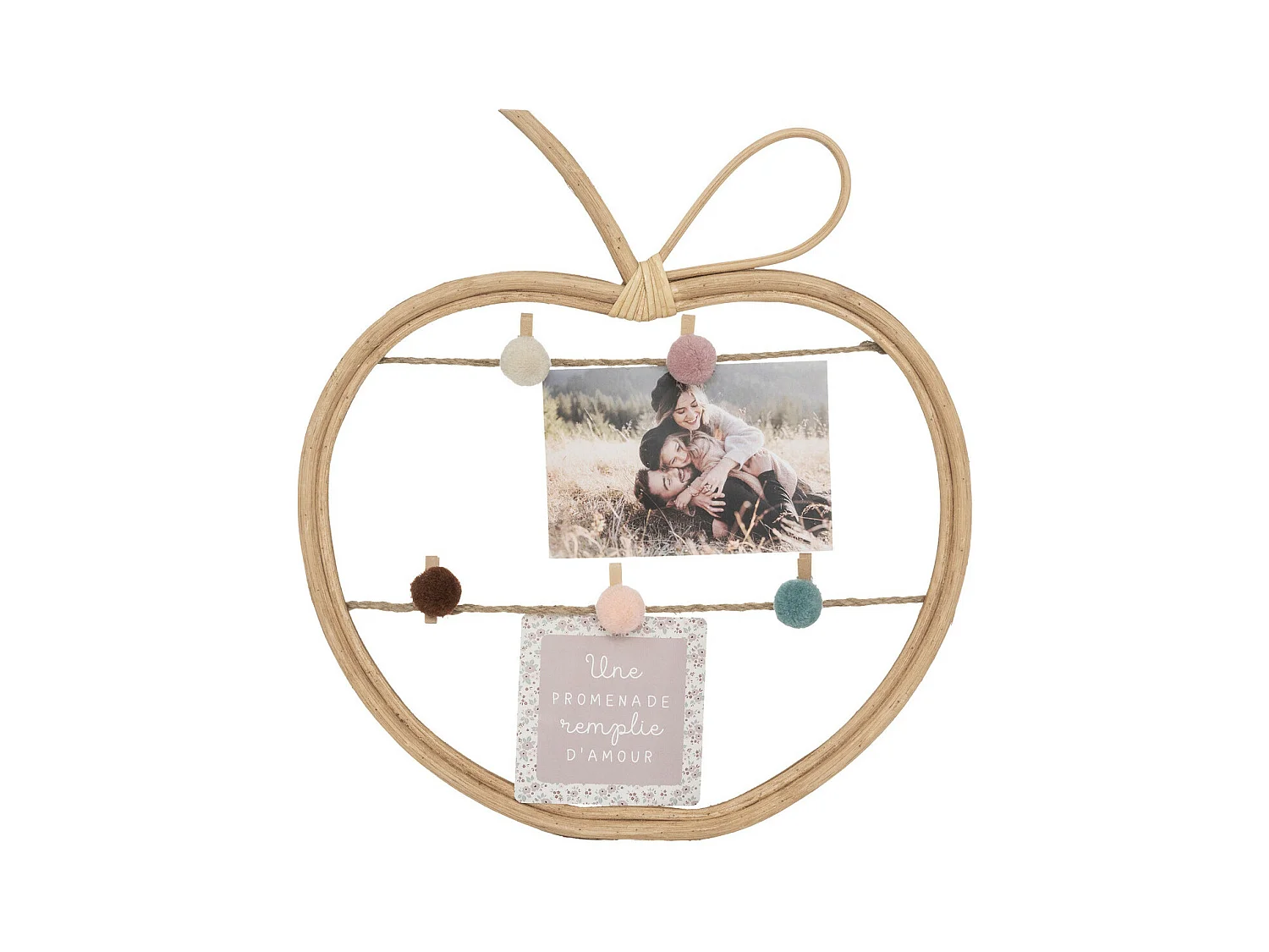 Porte-photos enfant en Rotin avec clips Bambou & Pompons 35 x 30 cm