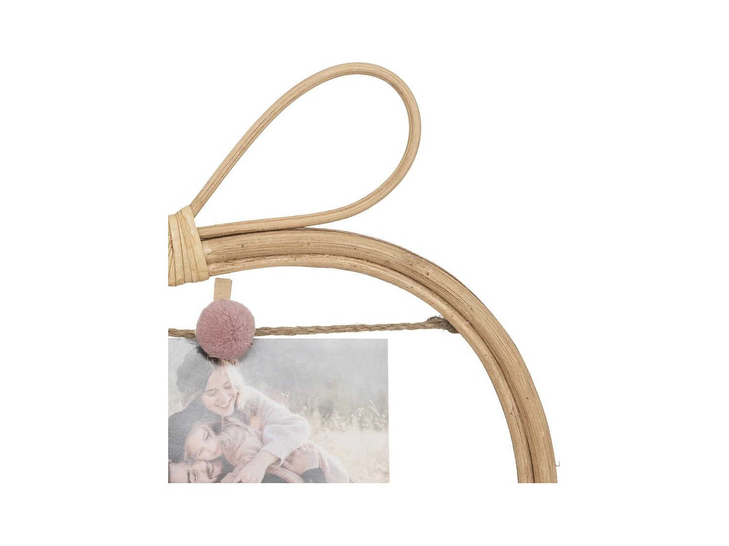 Porte-photos enfant en Rotin avec clips Bambou & Pompons 35 x 30 cm