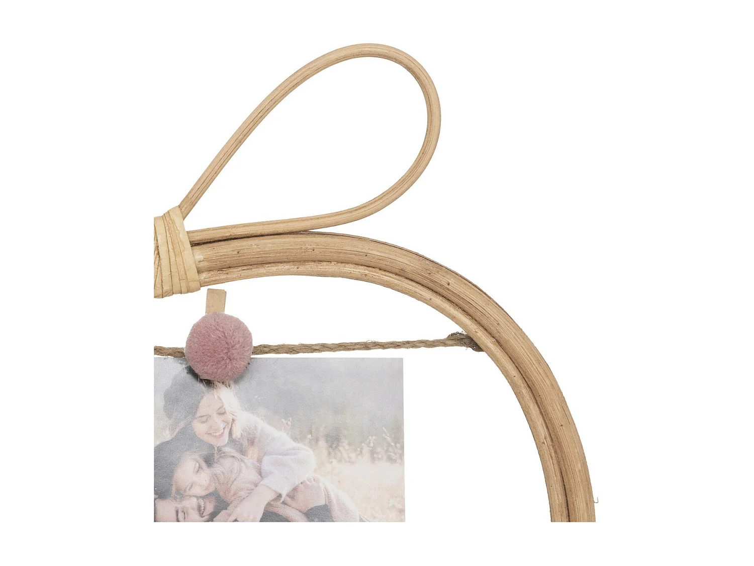 Porte-photos enfant en Rotin avec clips Bambou & Pompons 35 x 30 cm