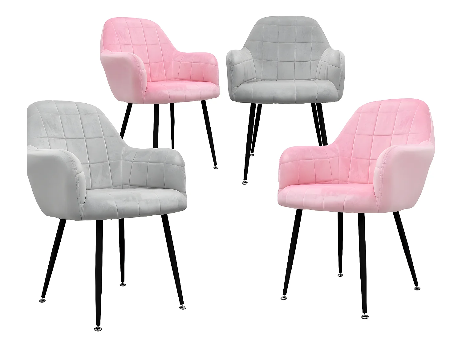 Set di 4 sedie da pranzo in velluto dal design retrò grigio ECD Germany