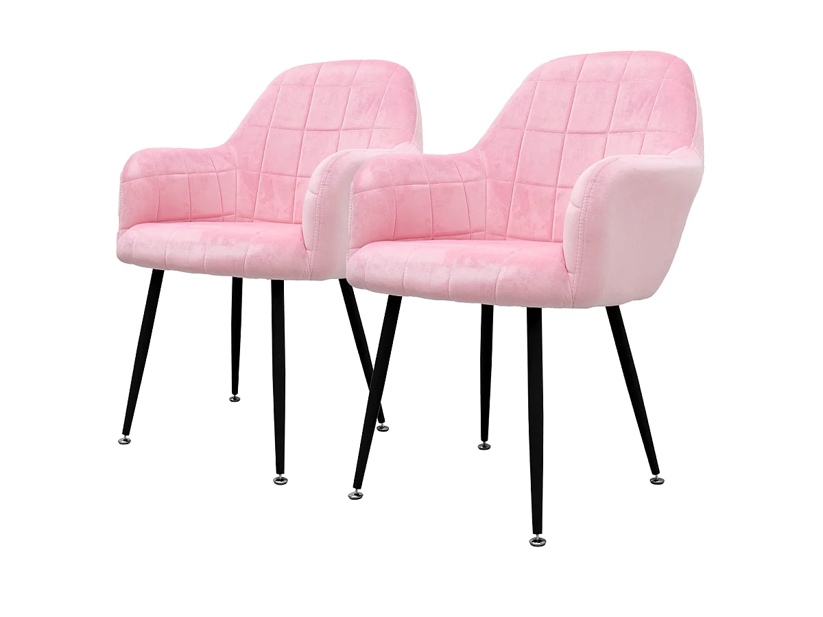 Lot de 4 chaises de salle à manger gris/rose dossier et accoudoirs ergonomiques revêtement en polyester résistant piètement en acier design élégant
