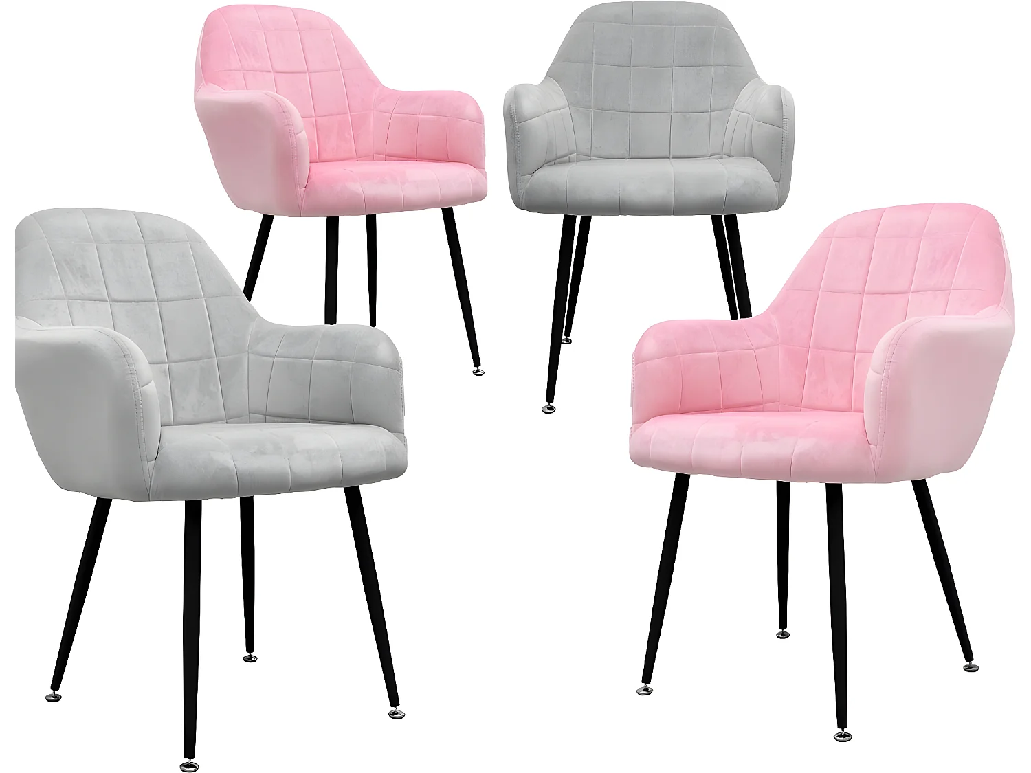 Lot de 4 chaises fauteuil design rétro velours cuisine gris rose ECD Germany
