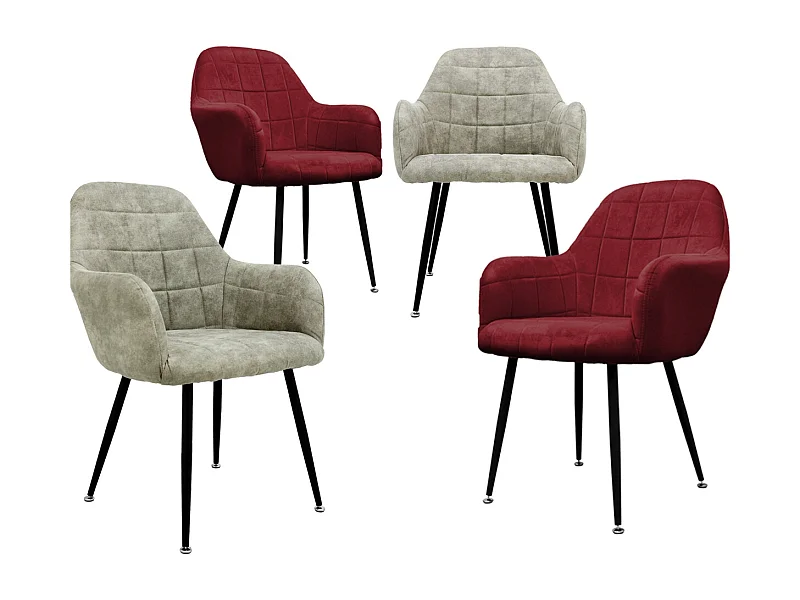 Juego de 4 sillas sillón comedor cuero burdeos oliva ECD Germany