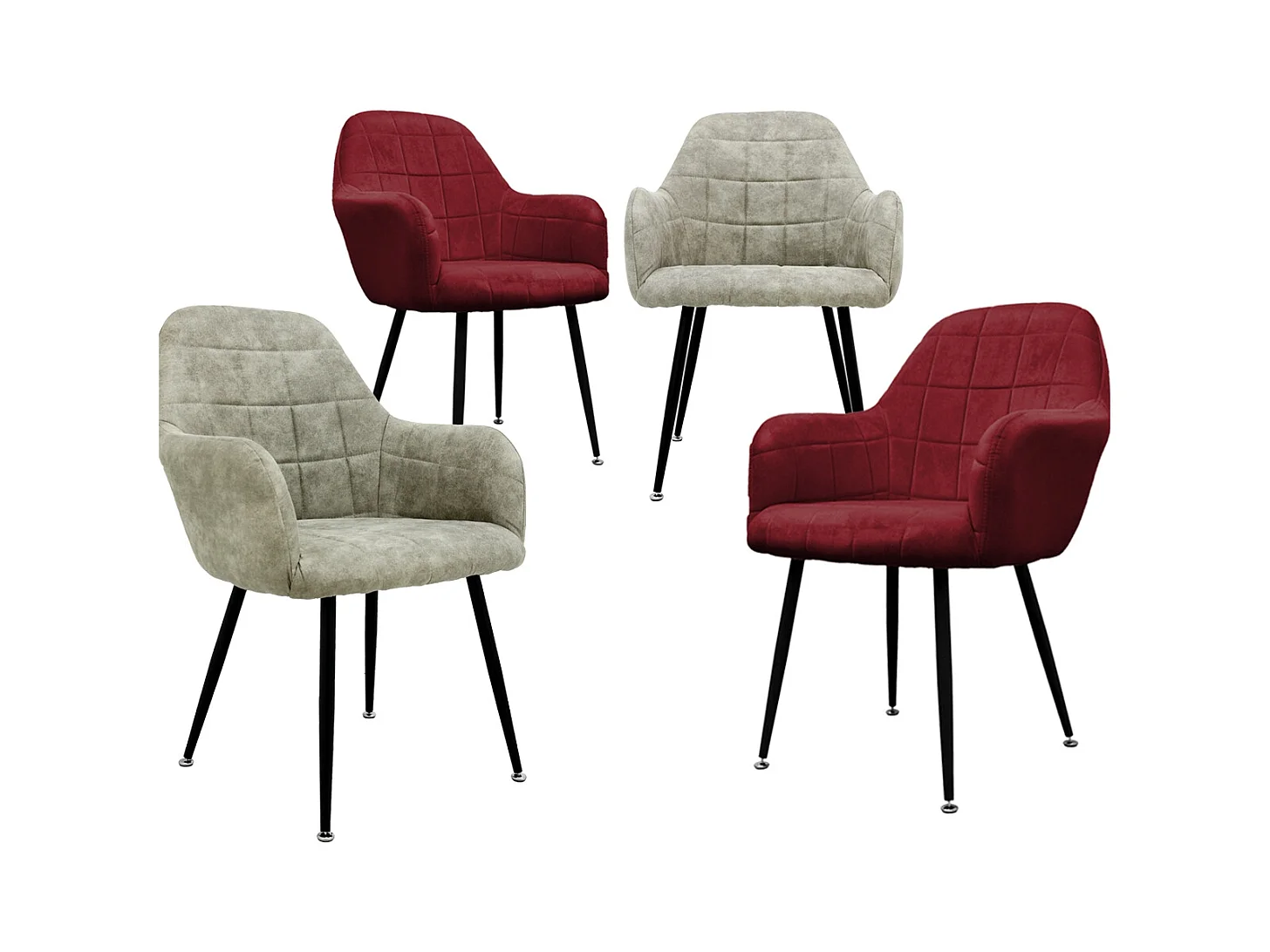 Ensemble de 4 fauteuils de salle à manger en cuir olive bordeaux ECD Germany
