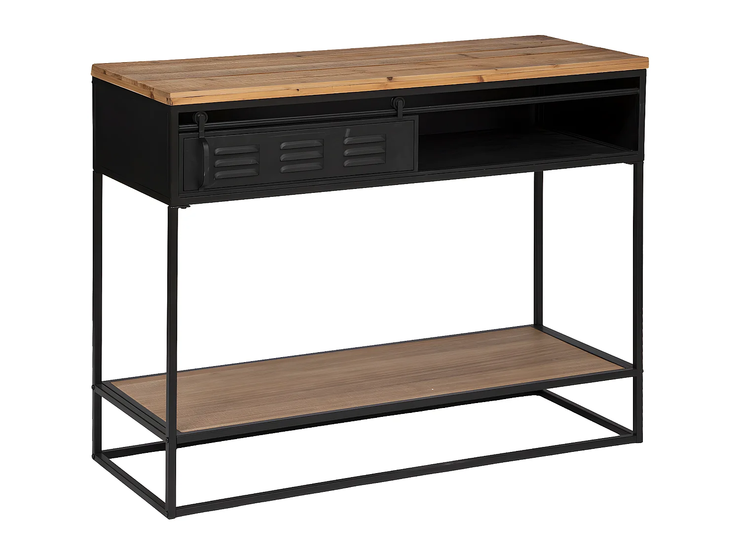 Meuble Console 1 porte en Bois et Métal Noir industriel 110 x 85.5 cm