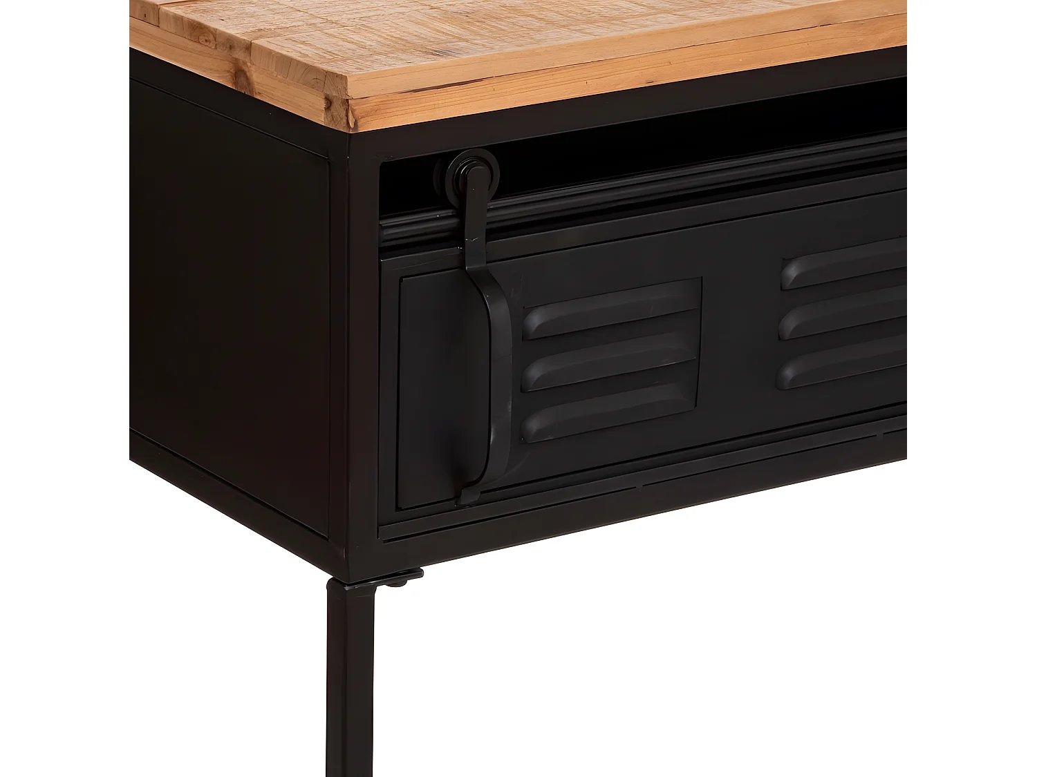 Meuble Console 1 porte en Bois et Métal Noir industriel 110 x 85.5 cm
