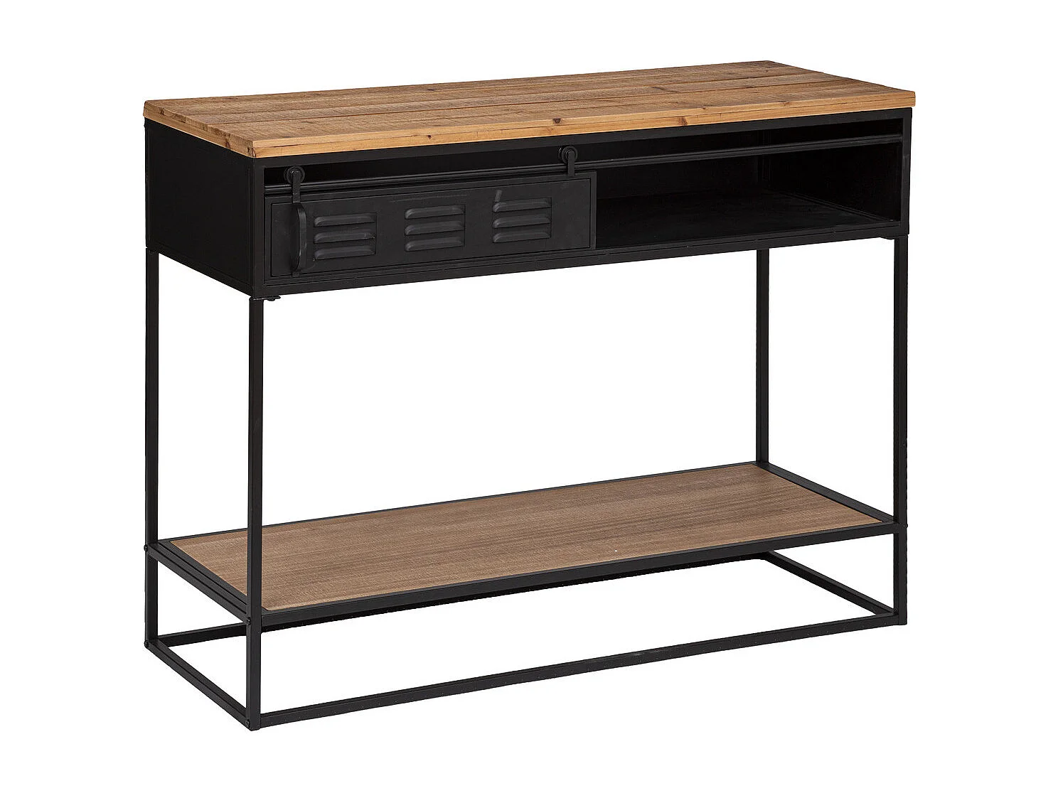 Meuble Console 1 porte en Bois et Métal Noir industriel 110 x 85.5 cm