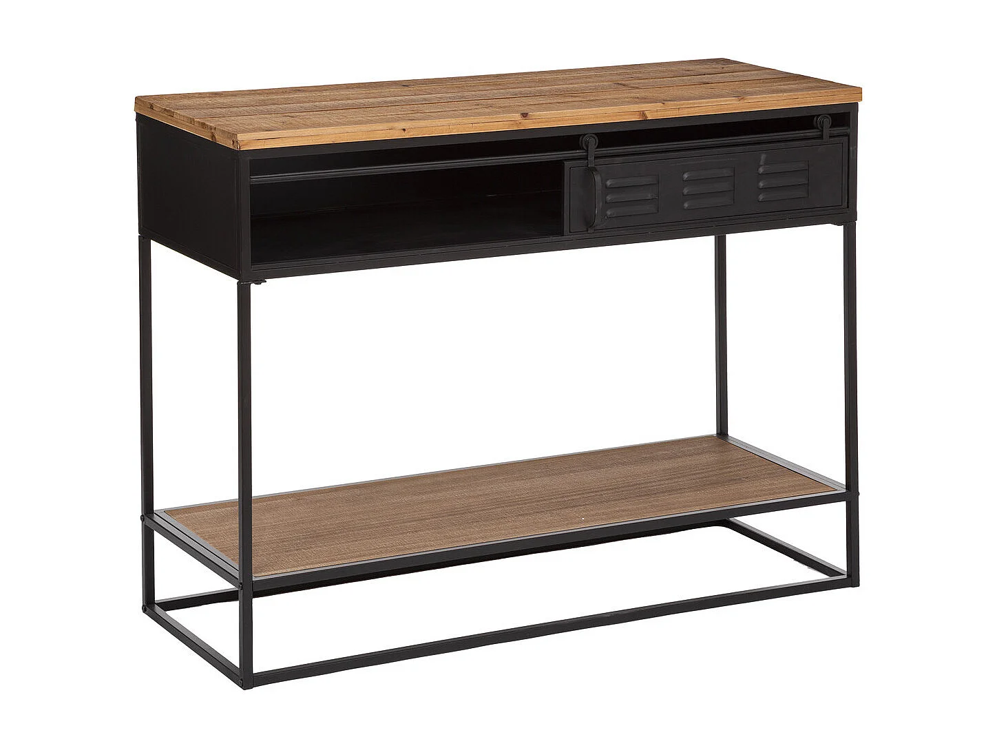 Meuble Console 1 porte en Bois et Métal Noir industriel 110 x 85.5 cm