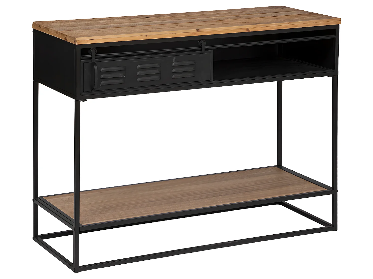 Meuble Console 1 porte en Bois et Métal Noir industriel 110 x 85.5 cm