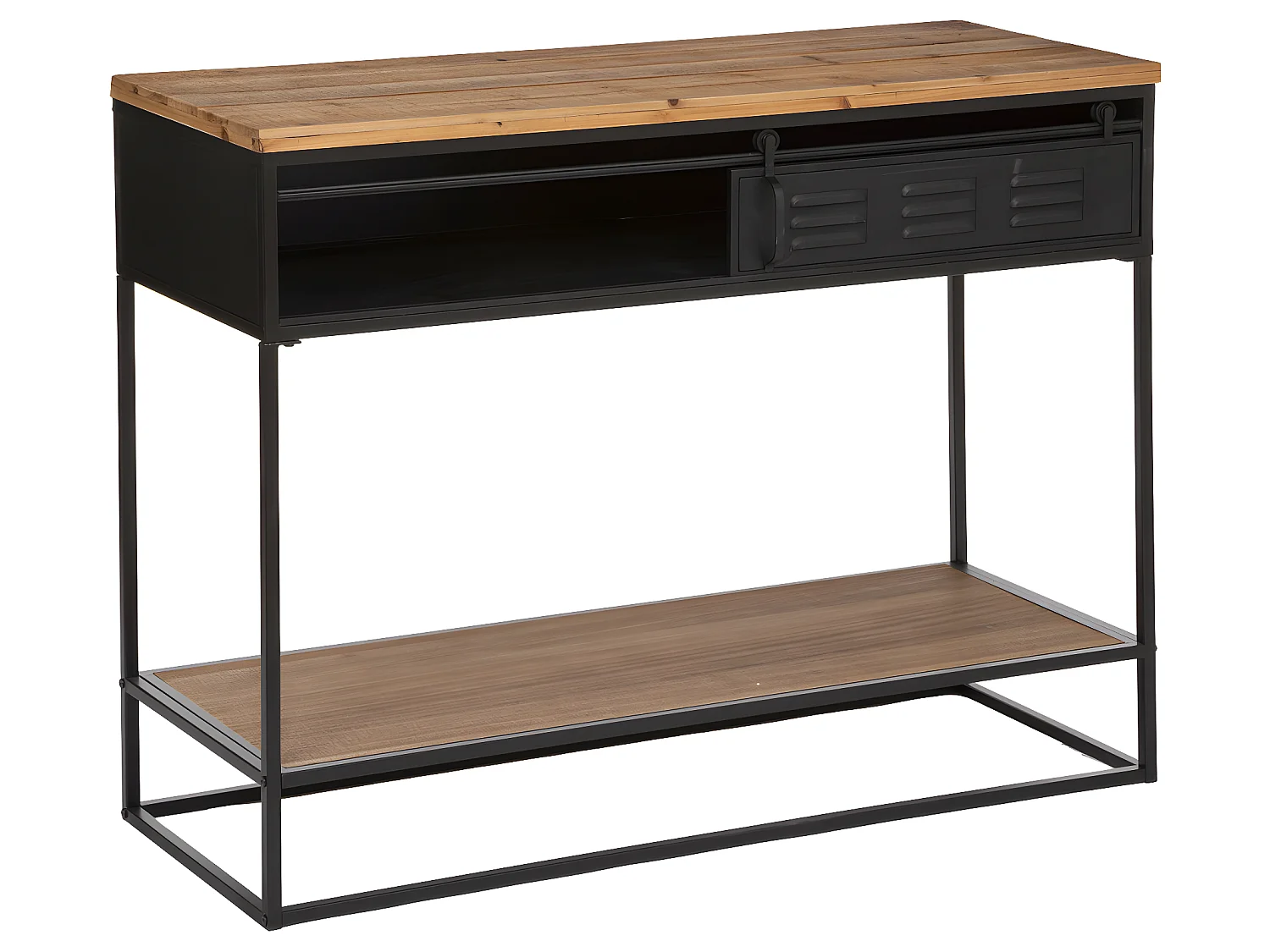 Meuble Console 1 porte en Bois et Métal Noir industriel 110 x 85.5 cm