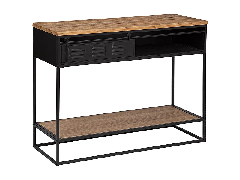 Meuble Console 1 porte en Bois et Métal Noir industriel 110 x 85.5 cm