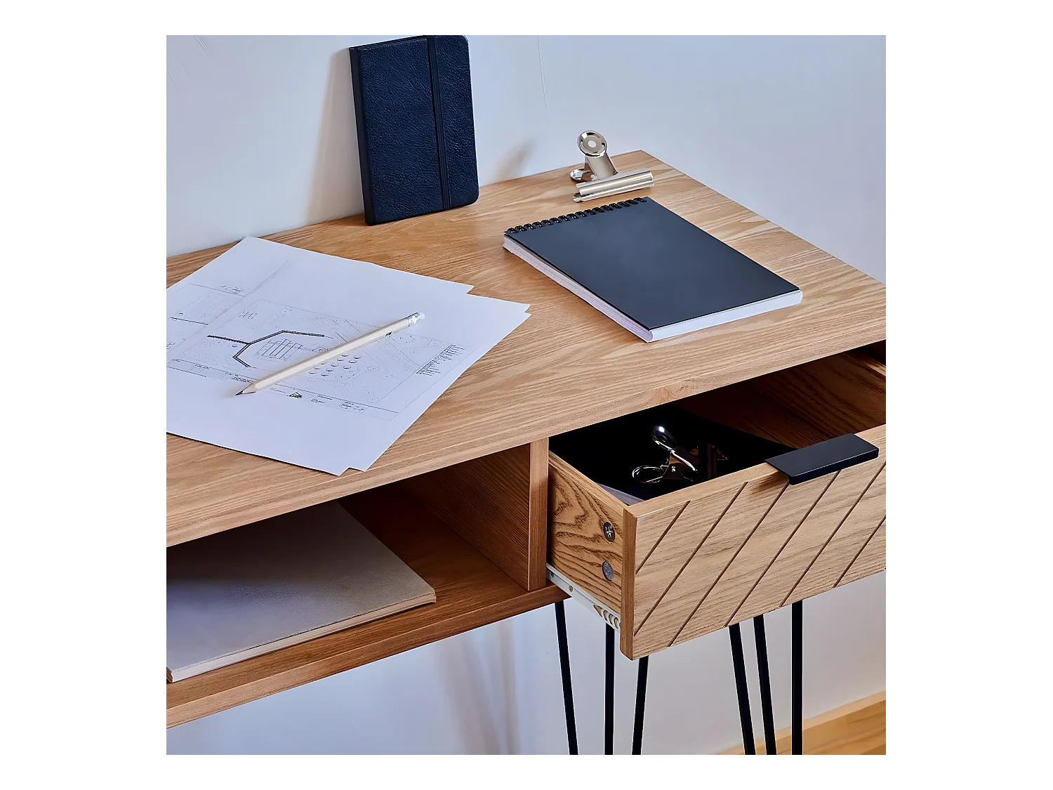 Meuble Console 2 tiroirs en Bois et Métal H 78.5 cm