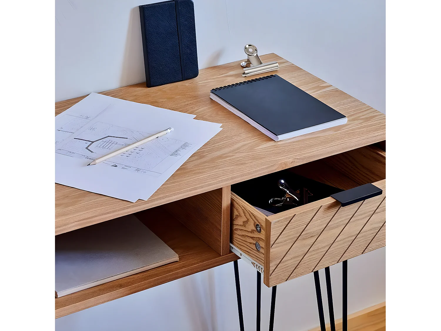 Meuble Console 2 tiroirs en Bois et Métal H 78.5 cm