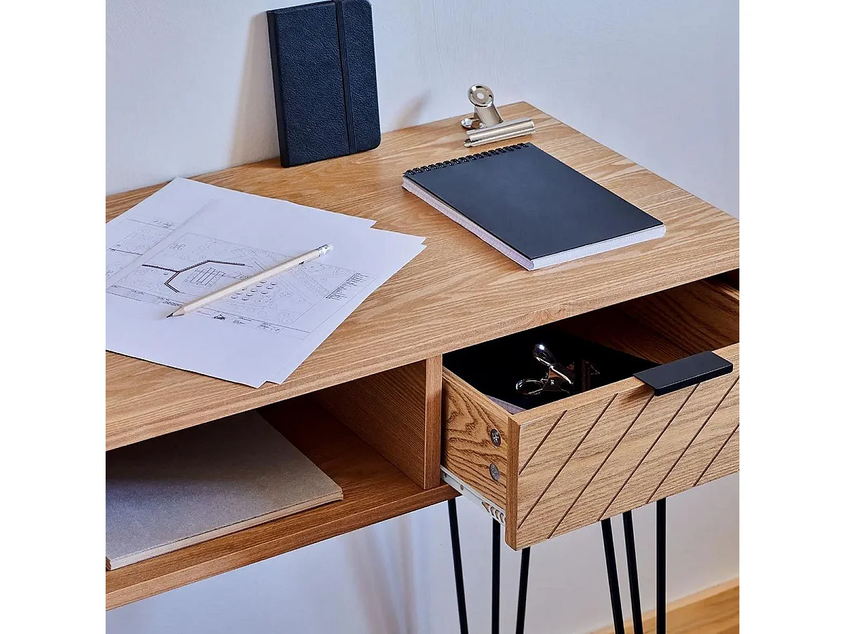 Meuble Console 2 tiroirs en Bois et Métal H 78.5 cm