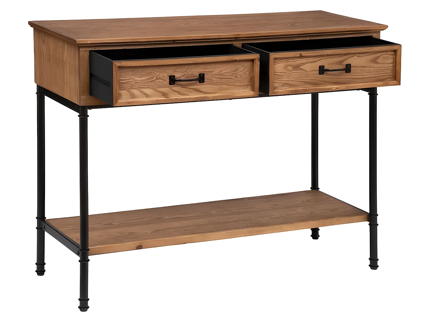 Meuble Console 2 tiroirs en Bois et Métal H 85 cm