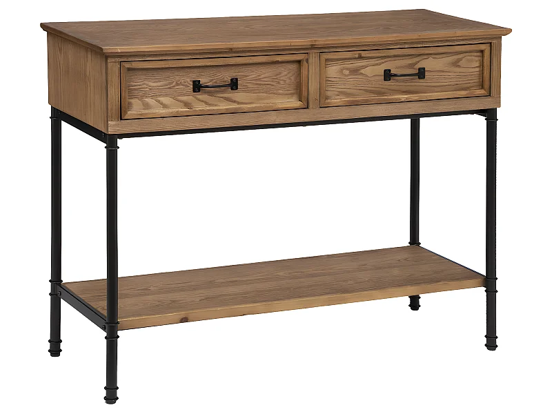 Meuble Console 2 tiroirs en Bois et Métal H 85 cm
