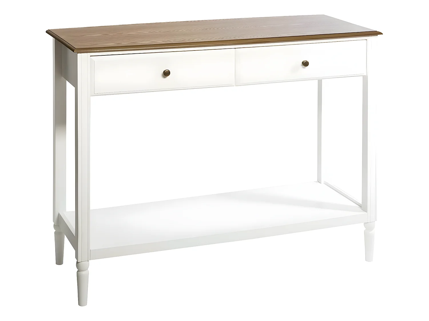 Meuble Console 2 Tiroirs en Bois Blanc et Naturel H 85 cm