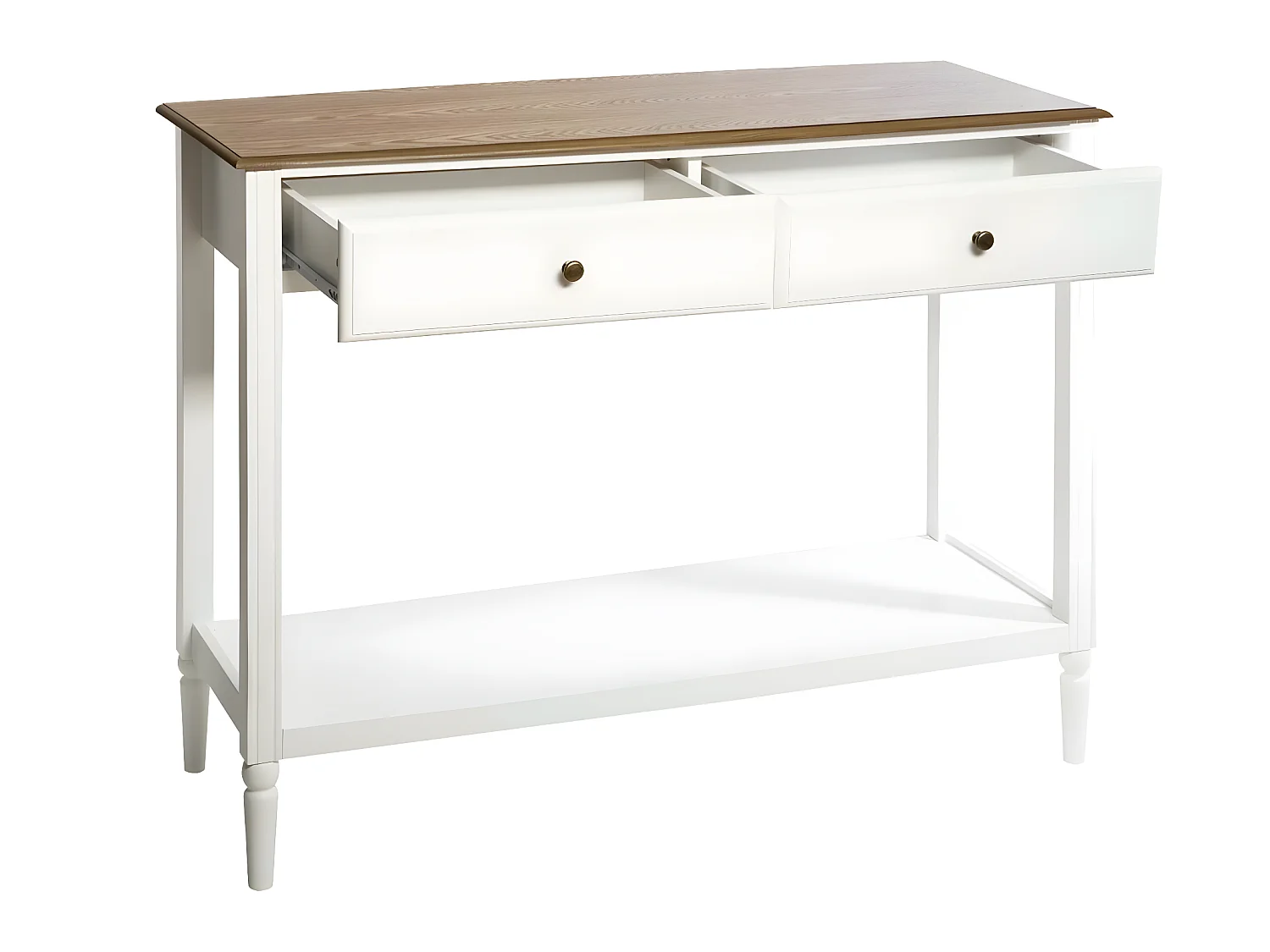 Meuble Console 2 Tiroirs en Bois Blanc et Naturel H 85 cm
