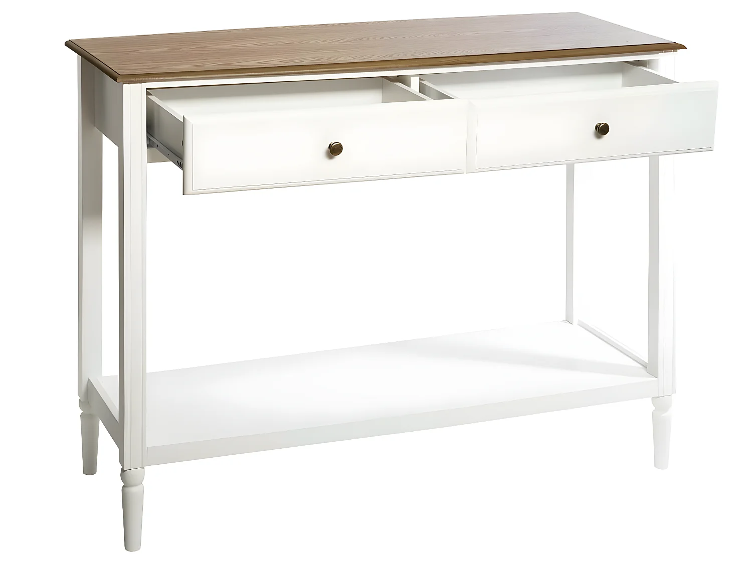 Meuble Console 2 Tiroirs en Bois Blanc et Naturel H 85 cm