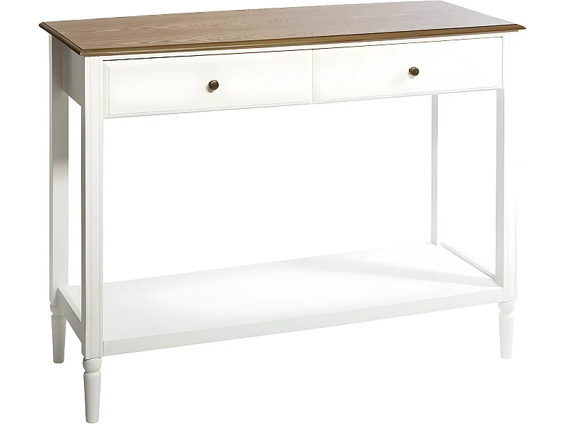 Meuble Console 2 Tiroirs en Bois Blanc et Naturel H 85 cm