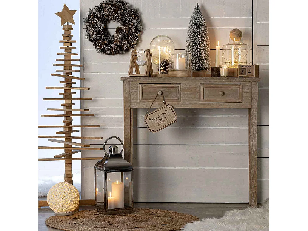 Meuble Console 2 Tiroirs en Bois effet Blanchi H 76 cm