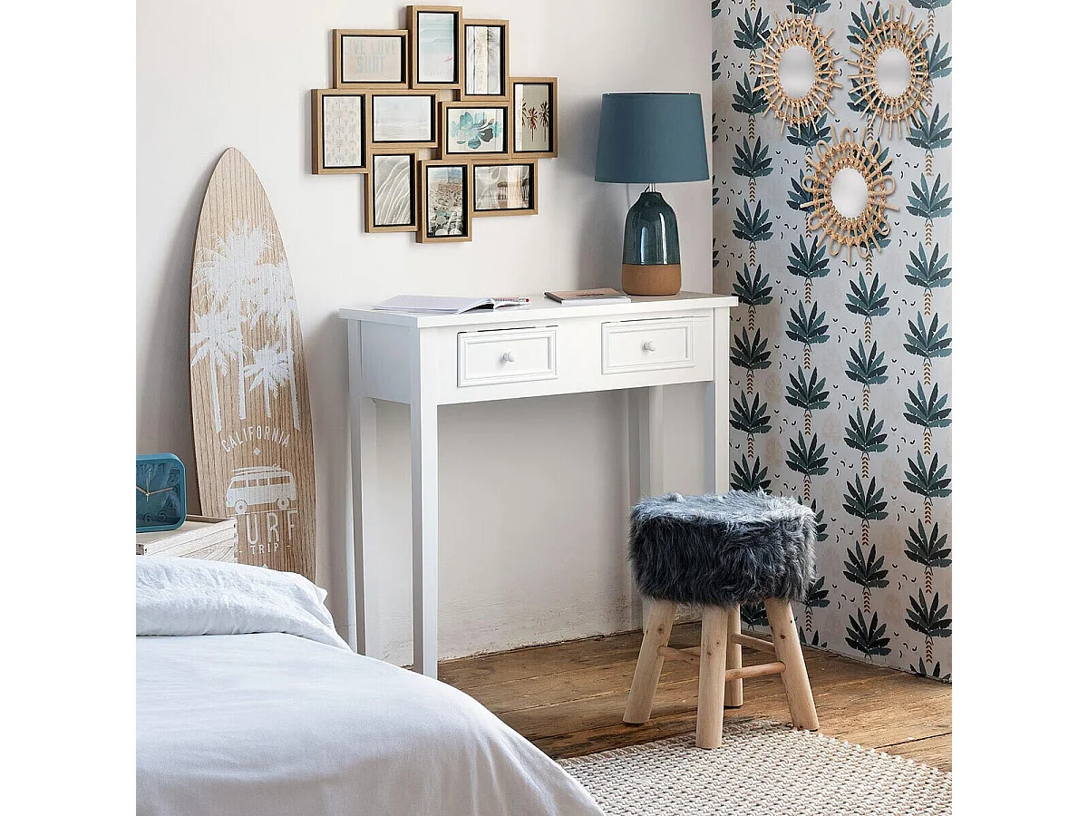 Meuble Console 2 Tiroirs en Bois Blanc H 76 cm