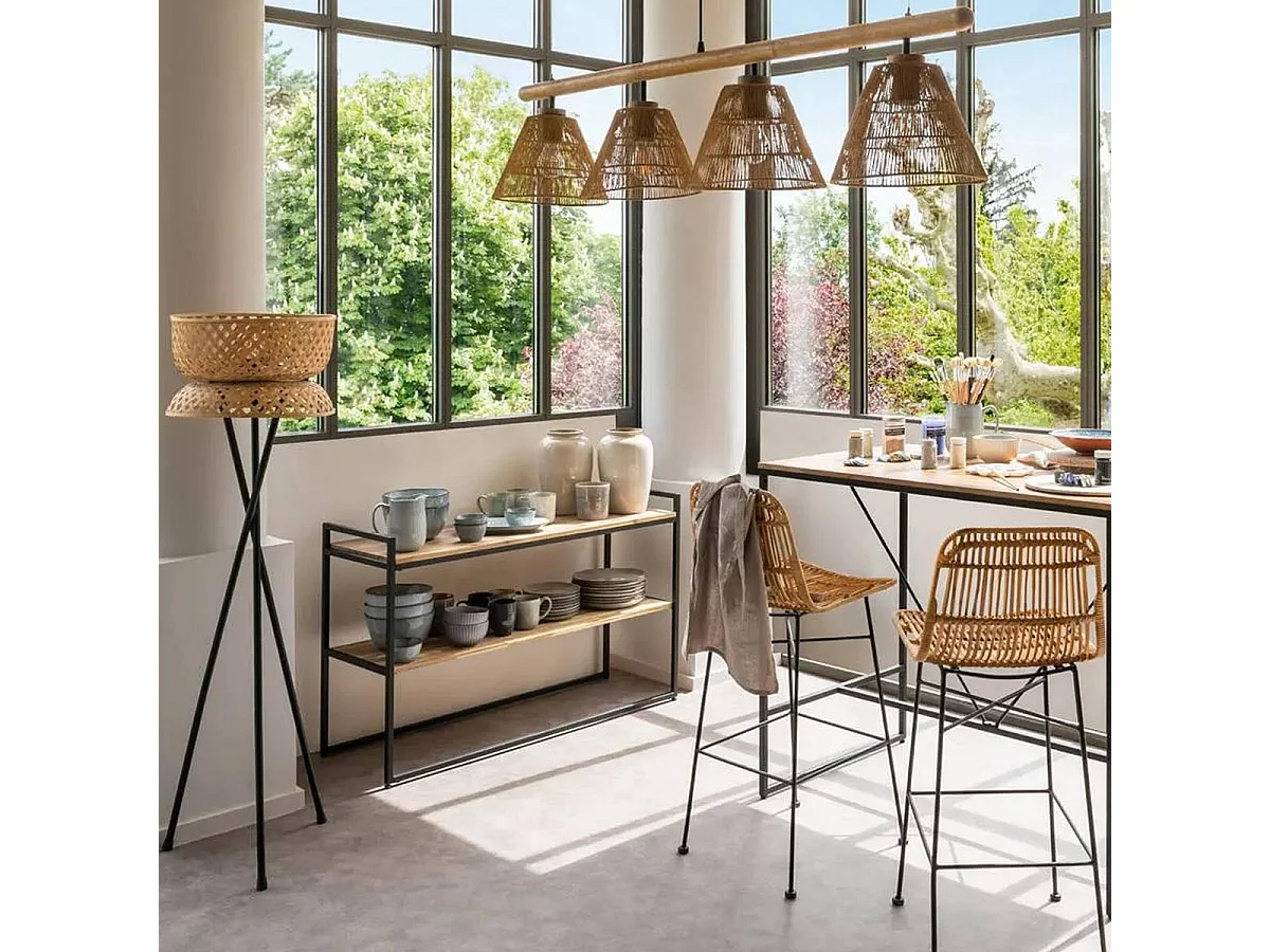 Meuble Console en Bois d'Acacia et Métal Noir H 75 cm