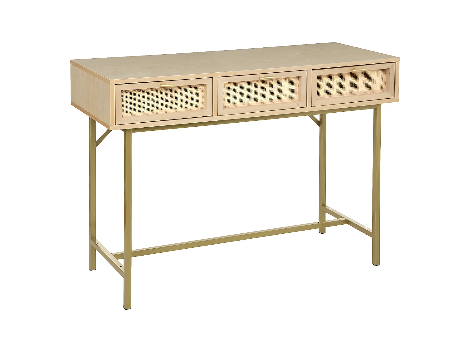 Console 3 Tiroirs Cannage en Rotin Bois de Bouleau & Acajou finition laquée