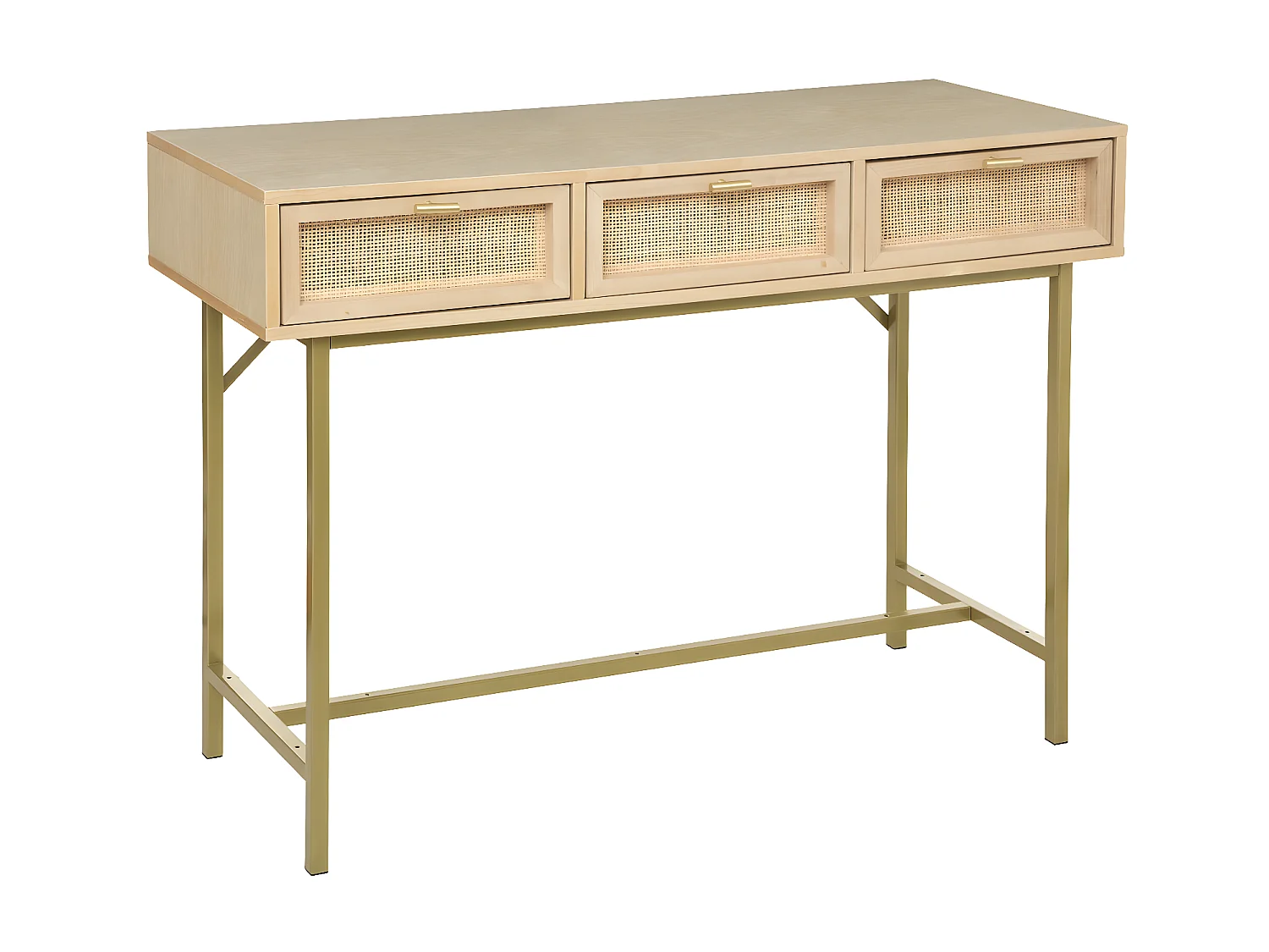 Console 3 Tiroirs Cannage en Rotin Bois de Bouleau & Acajou finition laquée