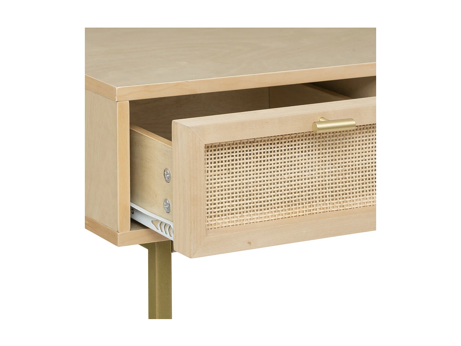 Console 3 Tiroirs Cannage en Rotin Bois de Bouleau & Acajou finition laquée