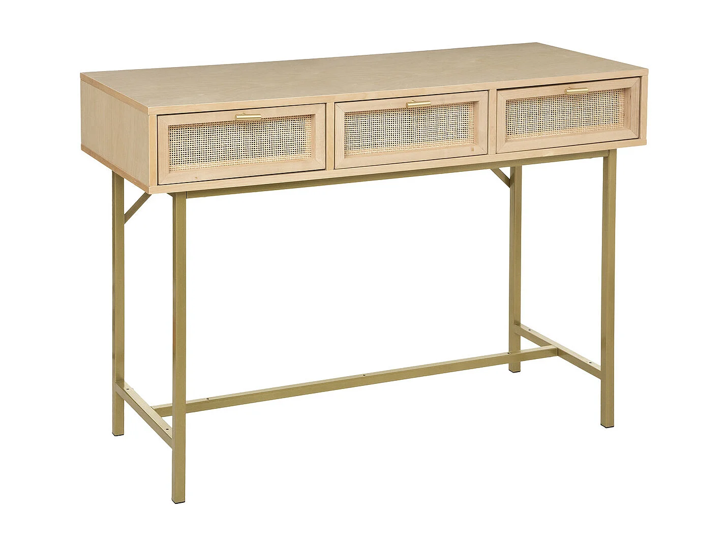 Console 3 Tiroirs Cannage en Rotin Bois de Bouleau & Acajou finition laquée