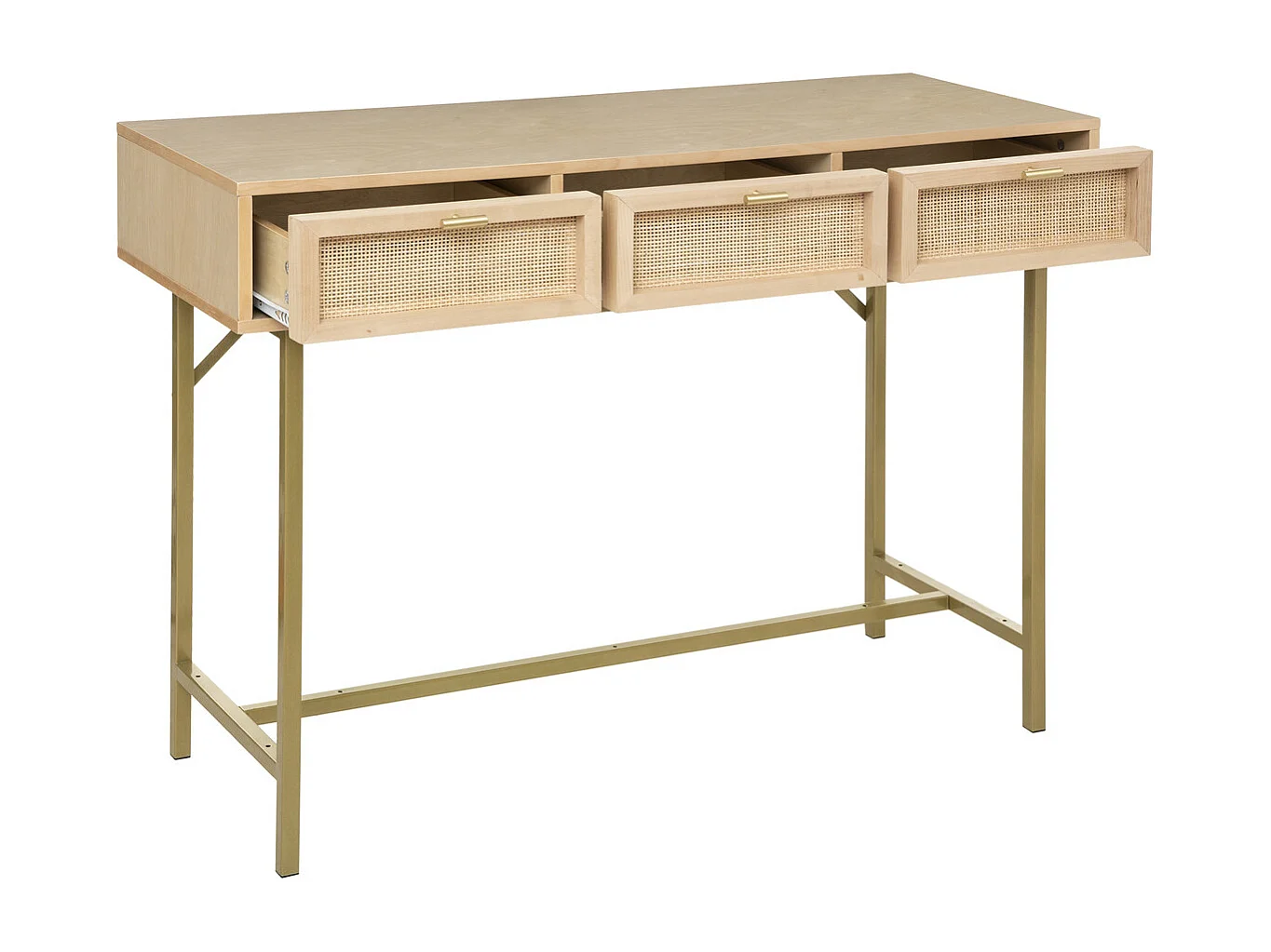 Console 3 Tiroirs Cannage en Rotin Bois de Bouleau & Acajou finition laquée