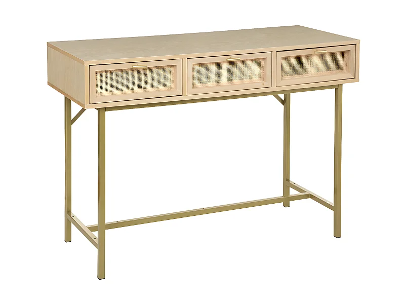 Console 3 Tiroirs Cannage en Rotin Bois de Bouleau & Acajou finition laquée