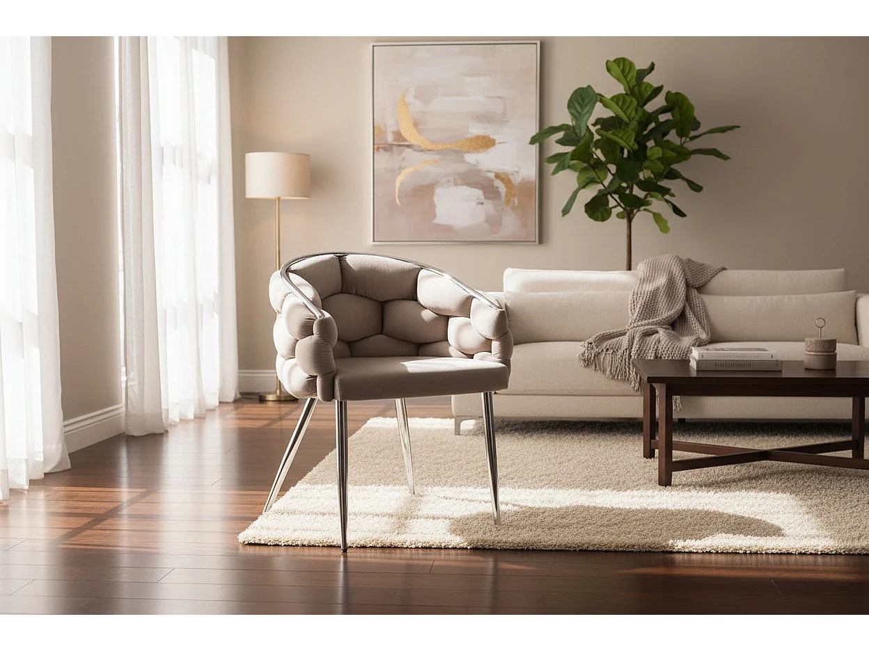 Lot de 2 chaises velours taupe pieds chromés
