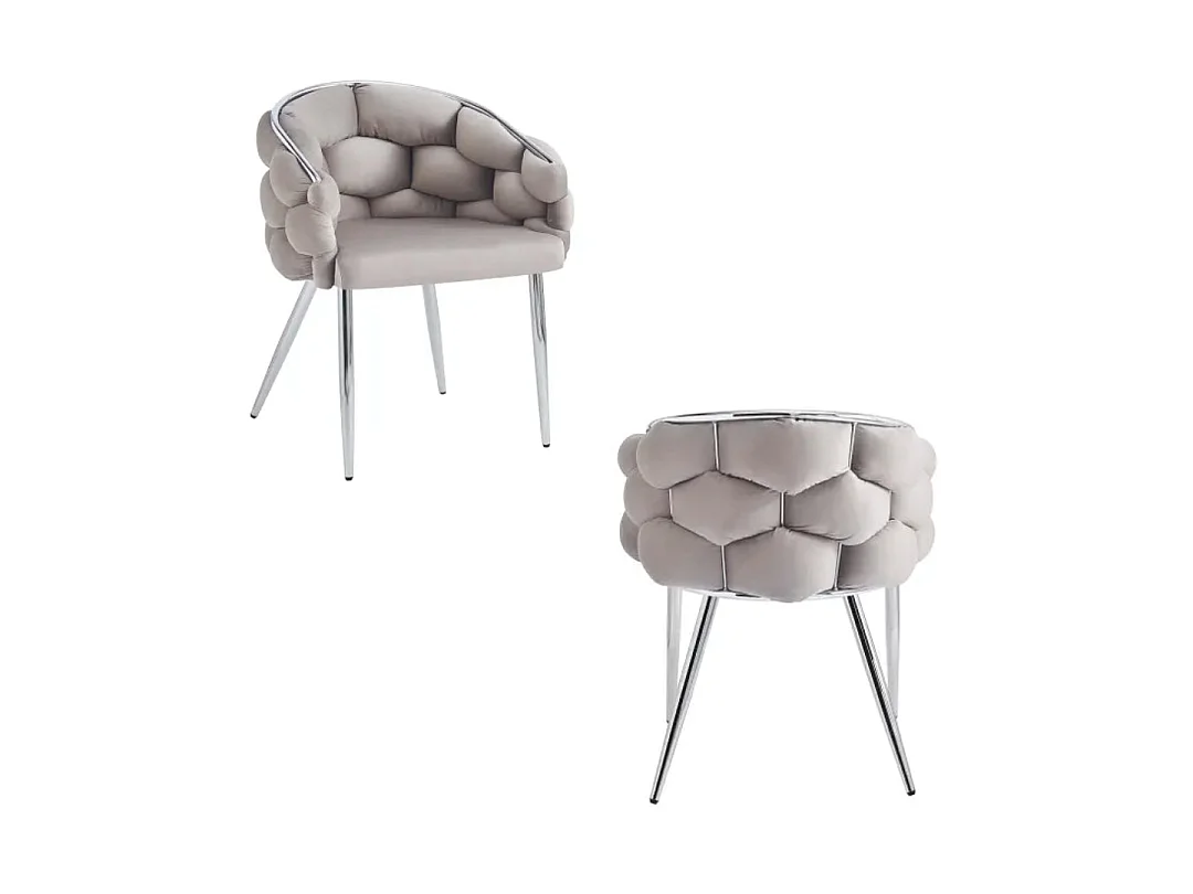 Lot de 2 chaises velours taupe pieds chromés