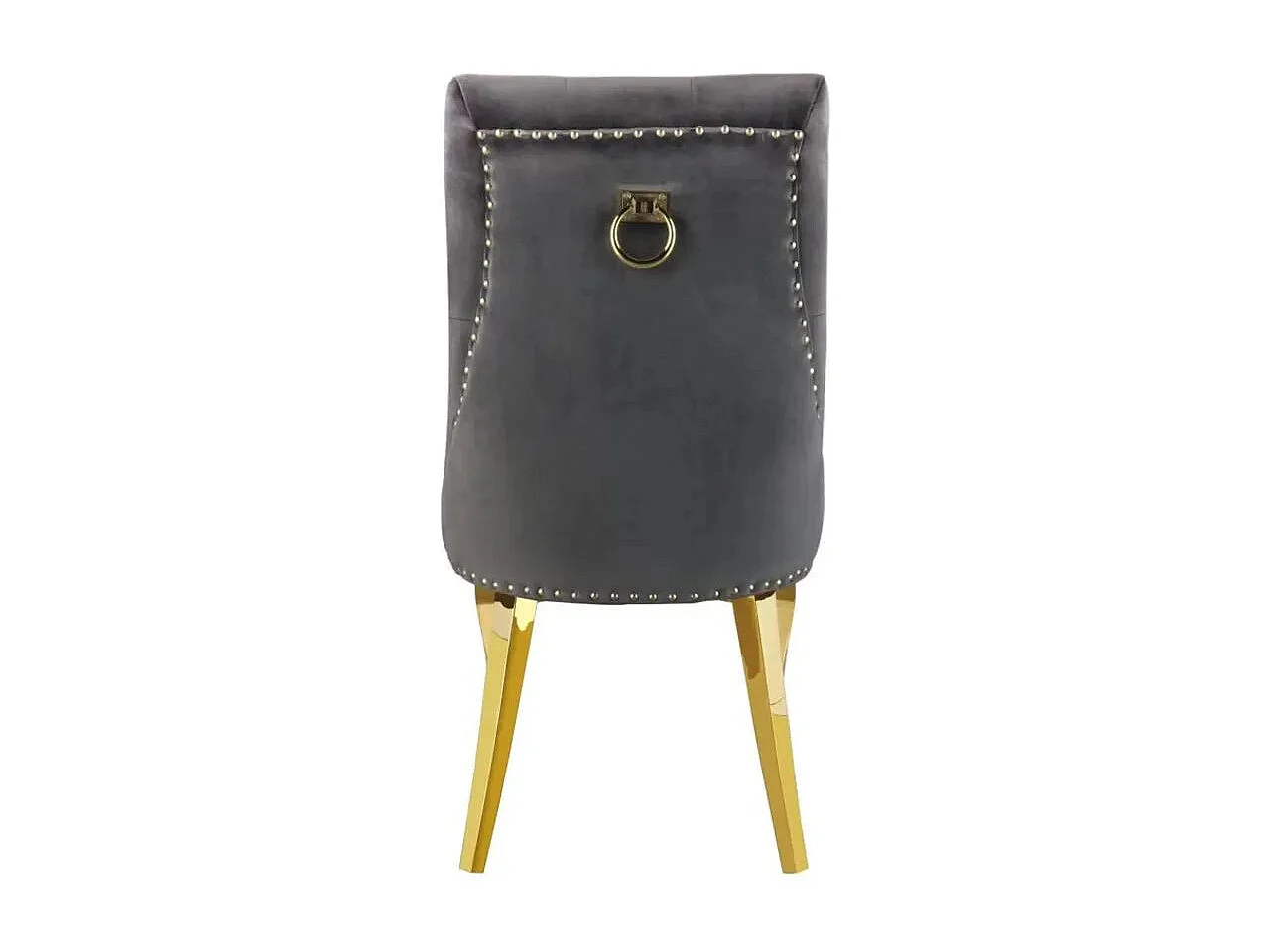 Lot 2 Chaises Salle à Manger Anneau Velours Anthracite Capitonnées Cloutées Pieds Gold