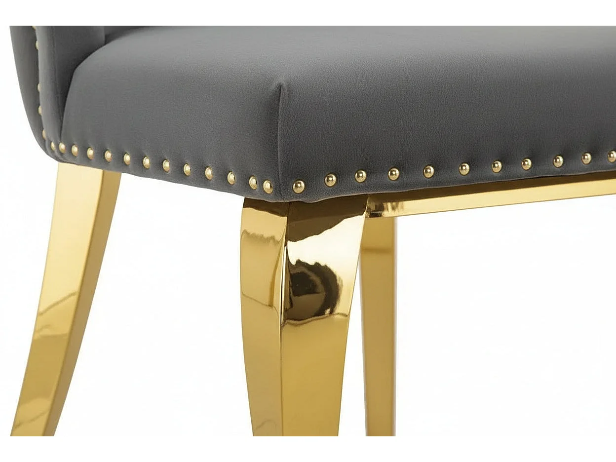 Lot 2 Chaises Salle à Manger Anneau Velours Anthracite Capitonnées Cloutées Pieds Gold