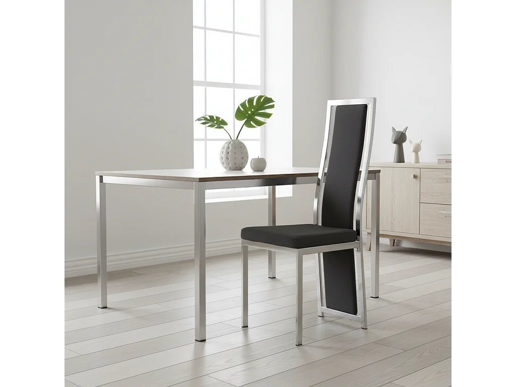 Lot 6 Chaises Salle à Manger Dana Velours Noir Contour Chrome 56x43x99cm