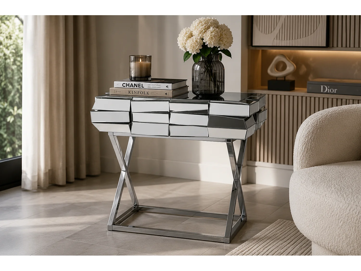 Chevet MOZAIK – Effet Miroir – 60x40x54,5 cm – Style Glamour