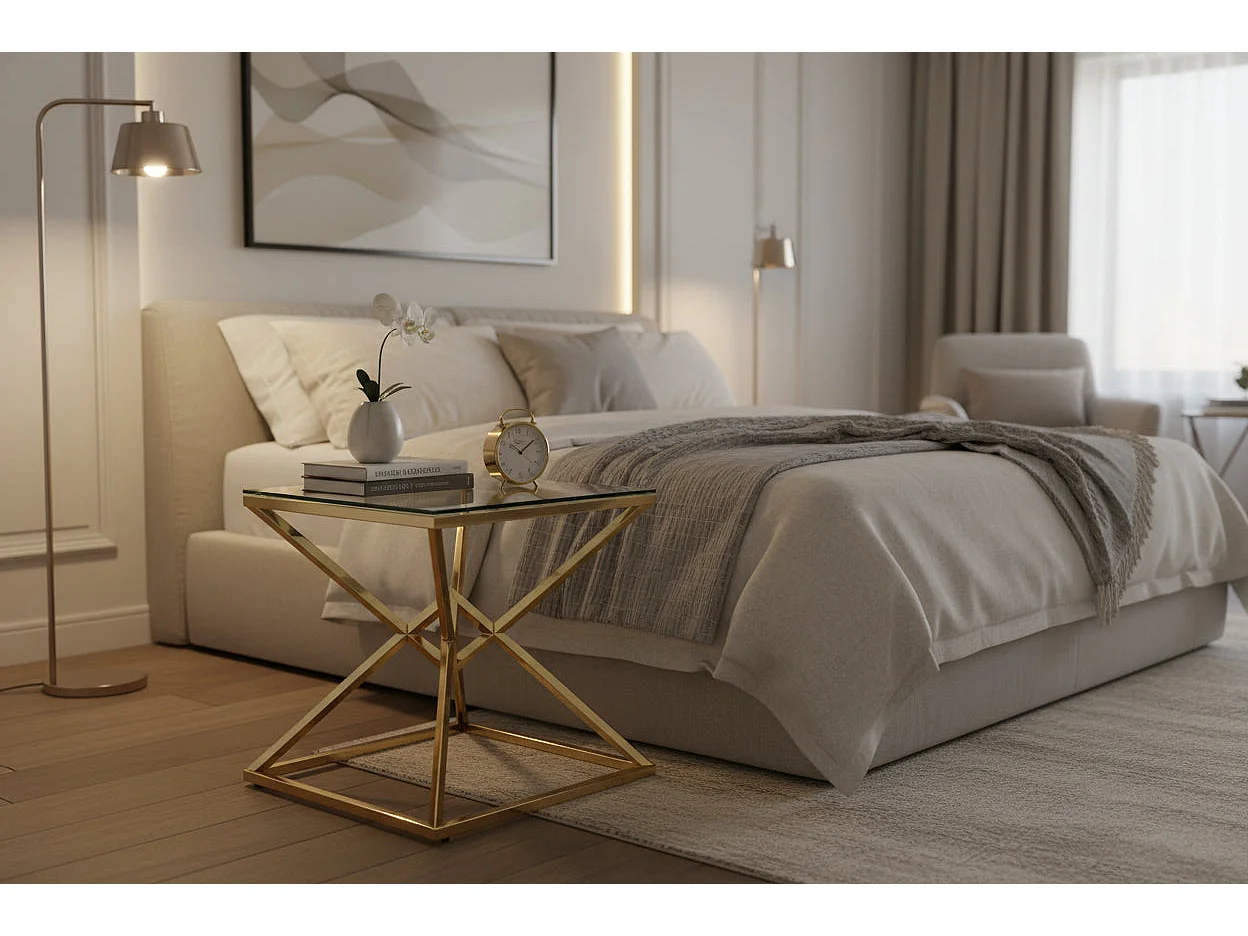 Guéridon PYRAMIDE Gold Transparent 55x55x H55 cm