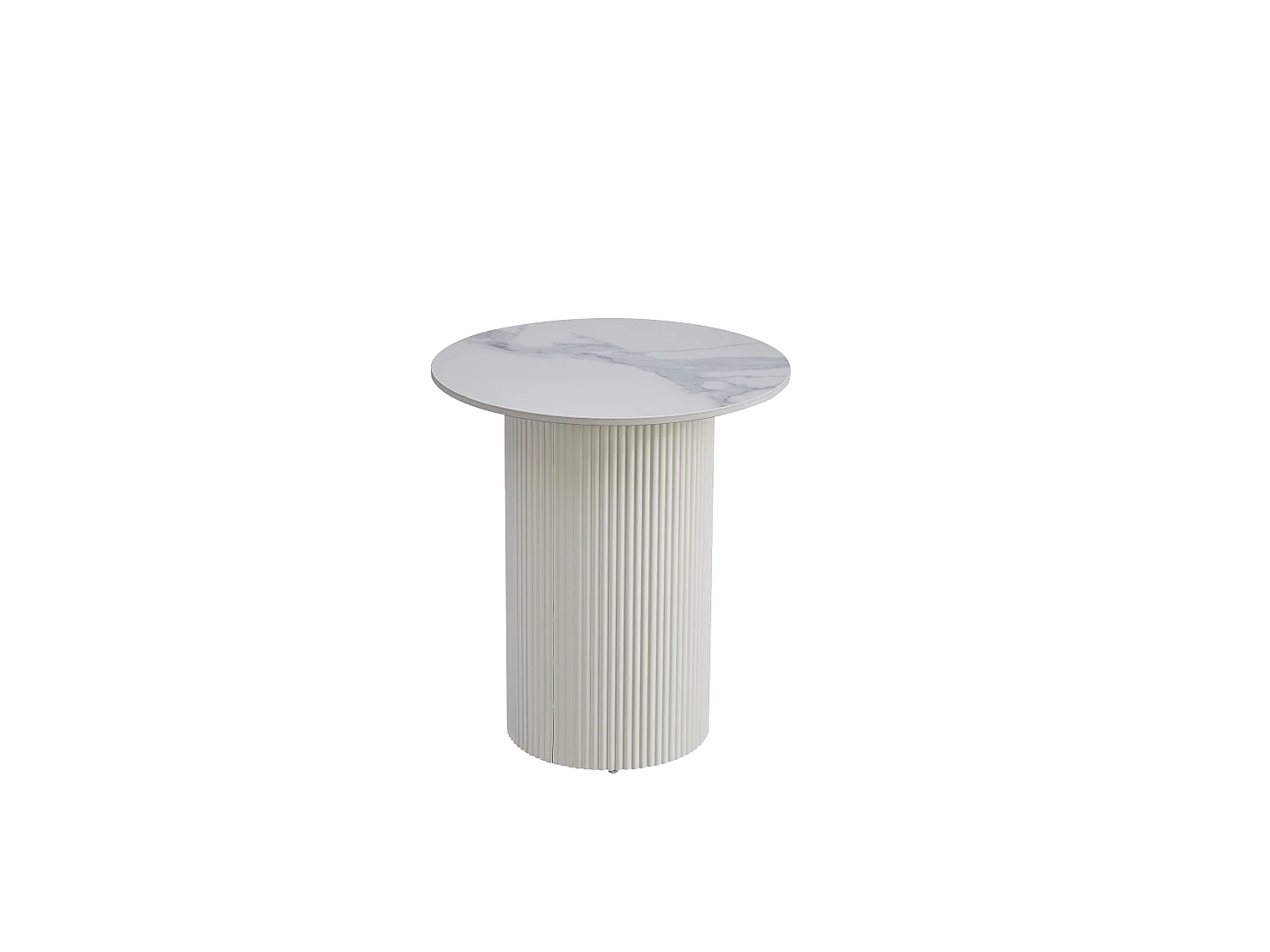 Guéridon bout de canapé rond marbre gris pied blanc